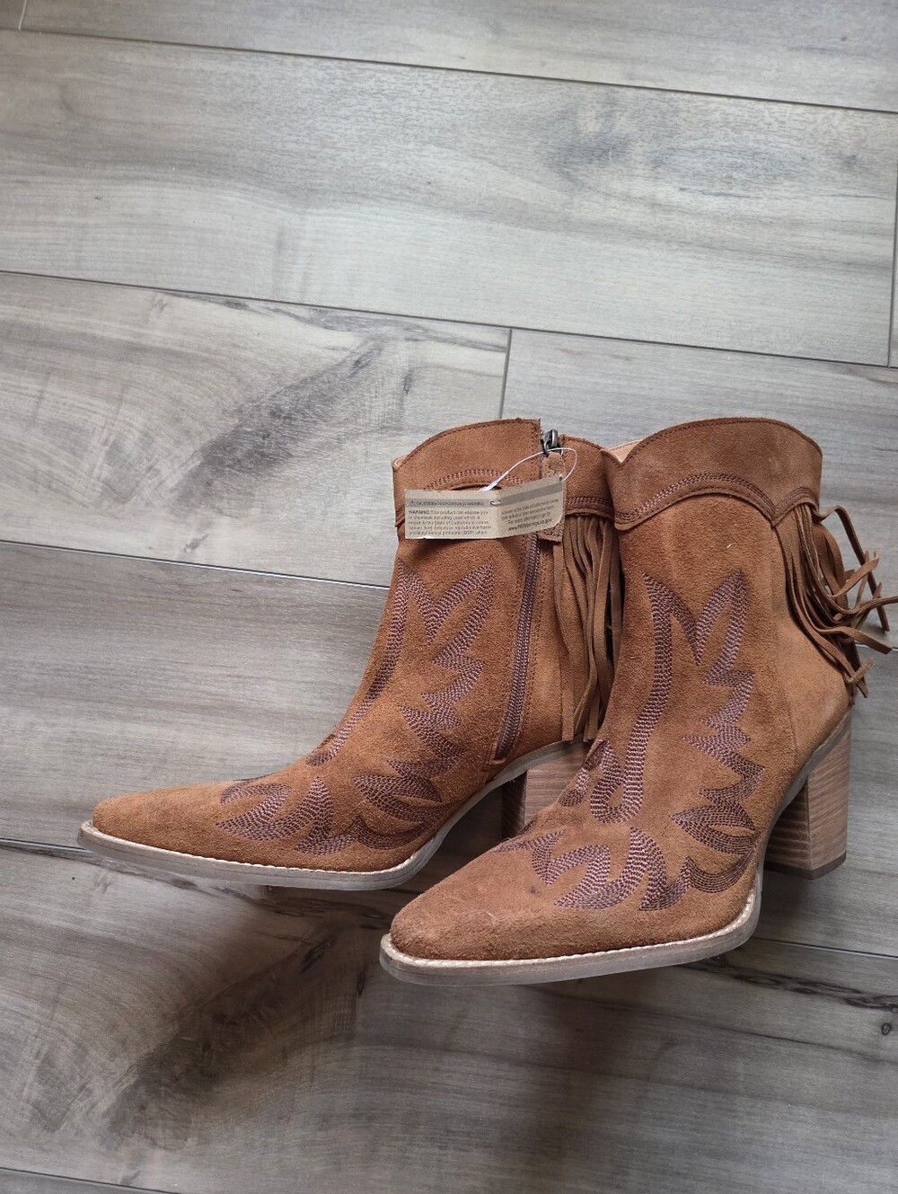 Dingo Cognac Suede Western Fringe Ankle Boots